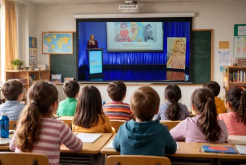 Students watching LEDI virtual classroom presentation